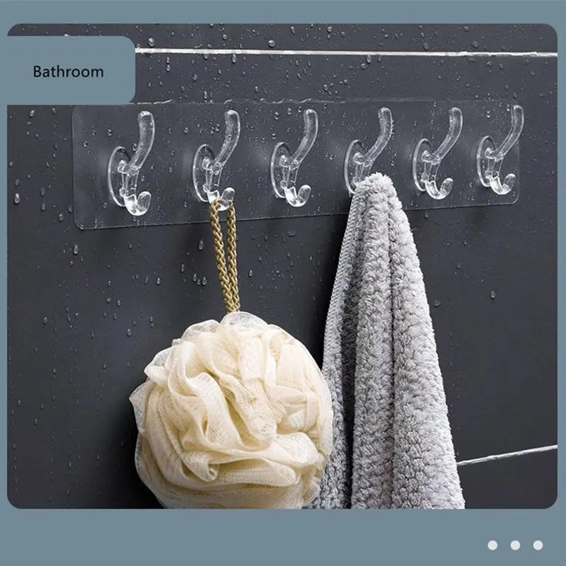1/3/6 Hooks Transparent Self Adhesive Door Wall Hangers Suction Heavy Load Rack Cup Sucker For Kitchen Bathroom