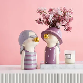 

Nordic Style Resin Vase Cute Girl Boy Figurine Decorative Succulent Plant Flower Pot Modern Storage Arrangement Home Decorations