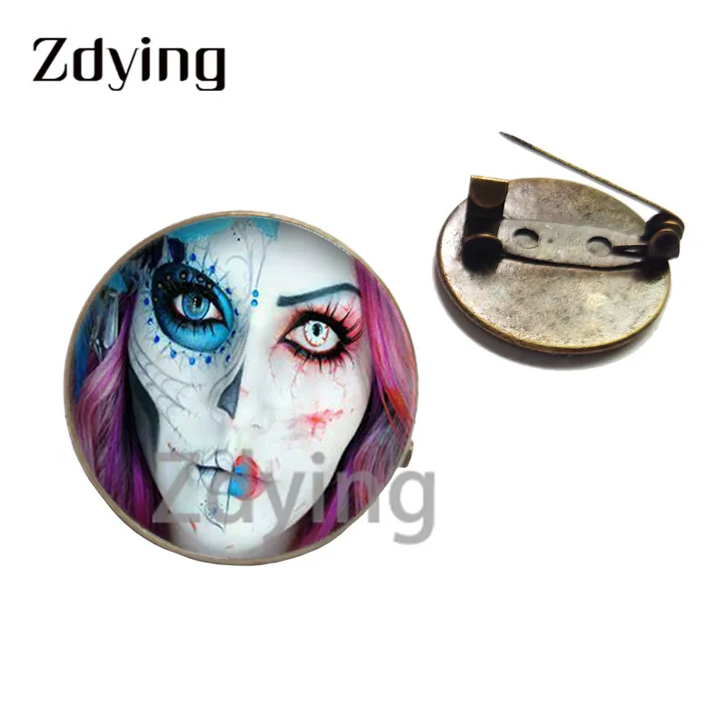 Zdying Skull Skeleton Bride Badge Brooches Glass Cabochon Photo Antique Bronze Brooch Pins For Bag Clothes Accessories KS034 | Украшения и