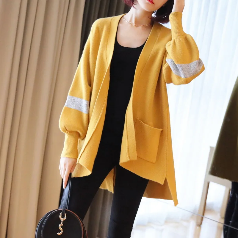 Winter New Women Sweaters Casual Latern Sleeve Kintted Winter Women Cardigan Ladies Tops Fashion Clothes Pull Femme - Цвет: yellow