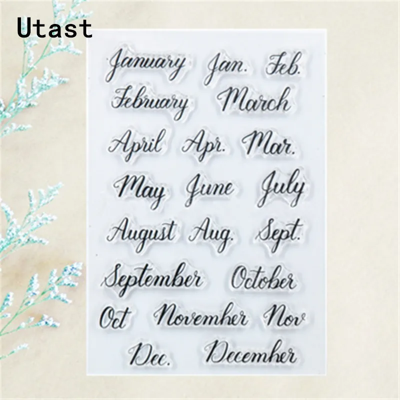 

Month Date Words Clear Silicone Stamps /Transparent Rubber Stamp for DIY Scrapbooking /Photo Album Decorative Craft Making