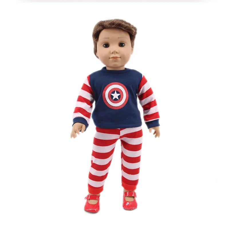 Одежда для мальчиков с изображением Капитана Америки, Человека-паука, пижама в стиле супергероя для 18 дюймов, американский размер 43 см, Детская Одежда для куклы, Рождественская одежда - Цвет: n526