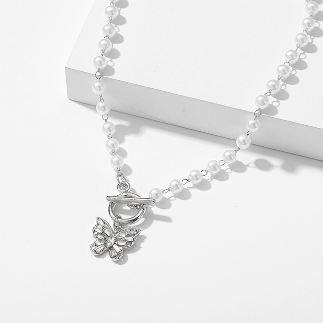 Heart Choker Pearl Necklace For Women Butterfly Necklaces Pendant Collar Chokers Chains Bead Necklace Women's Jewelry