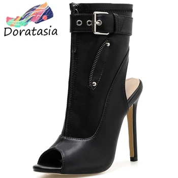 

DORATASIA Sexy Women Open Toe Solid Zipper Buckle High Heels Shoes 2020 Party Dress Sandals Women Summer Party Sandals
