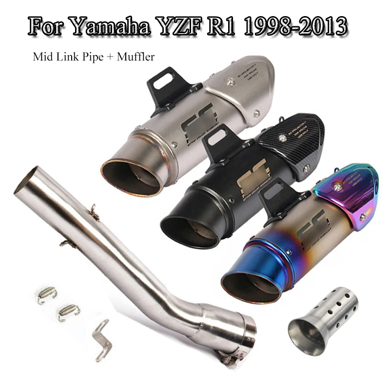 

YZF R1 Motorcycle Exhaust System Pipe Mid Connect Link Pipe Muffler Exhaust Tips With DB Killer For 1998-2003 Yamaha R1 Slip On