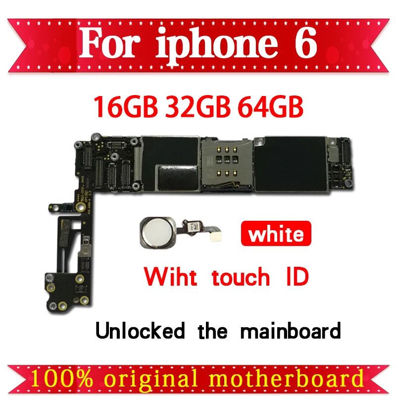 

Full unlocked for iphone 6 6G Motherboard With/Without Touch ID,Original for iphone 6 Mainboard with Full Chips,16GB 32G 64G