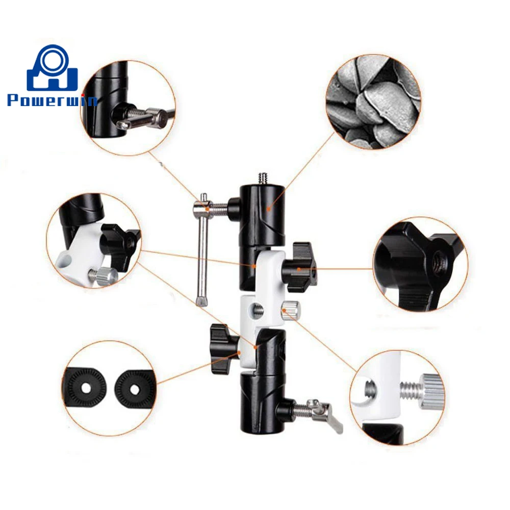  Powerwin 3-Section Camera Speedlite Flash Bracket Umbrella Holder Screw Adapter Mount for Tripod St