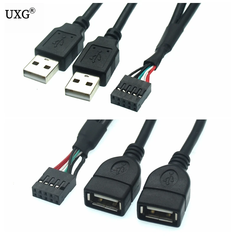 

PC Motherboard USB2.0 9Pin Female to Dual A USB Male & Dual A USB Female Splitter Data SHORT Cable 24AWG Wire 0.5m