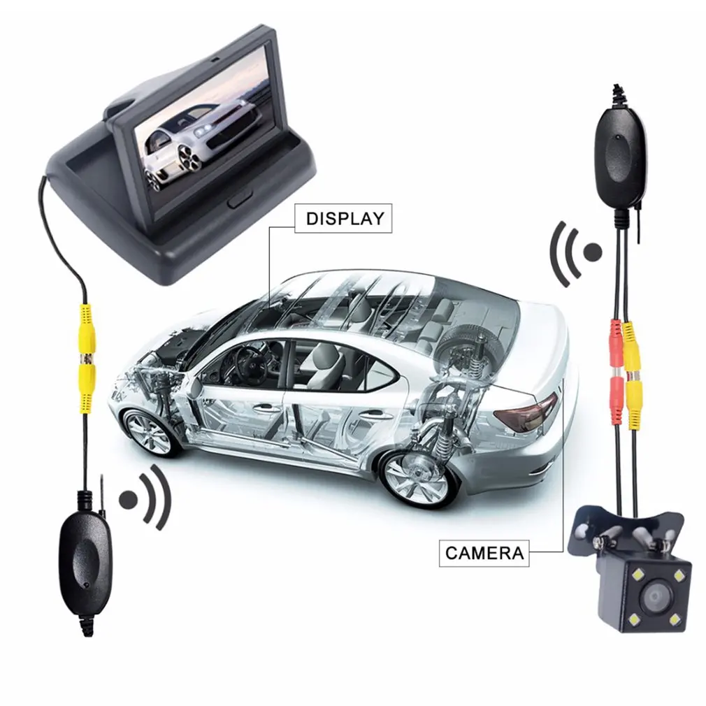 Transmissor de Vídeo sem Fio para Câmera Traseira do Carro e Tela Receptor Visão Monitor Dvd Reverso Backup Retrovisor Cam 2.4g Kit 8 fio para carro 2.4 ghz, câmera com