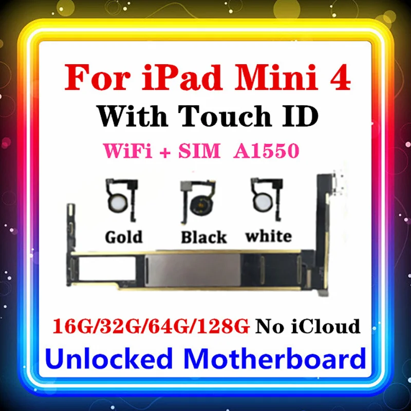 Материнская плата для IPad Mini 4 16G 32G 64G 128G A1550 с сенсорным идентификатором WLAN +