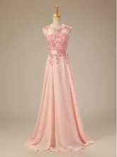 

free shipping robe de soiree 2018 new fashion vestido de festa longo vintage chiffon party gown pink long Bridesmaid Dresses