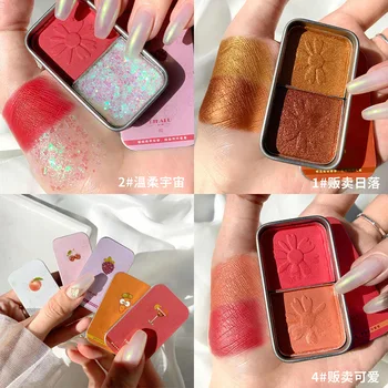 

Mini Two-color Eyeshadow Palette Waterproof Pearl Glitter Fruit Eyeshadow Girl Sunset Eyeshadow Palette