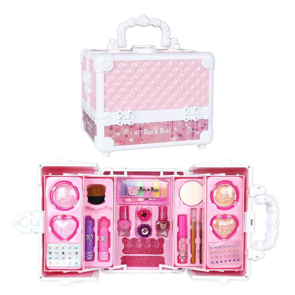 Kit de maquiagem infantil para meninas, conjunto completo de malas, jogo de  maquiagem, kit de maquiagem infantil de segurança lavável, brinquedo de  maquiagem de rosto de princesa, : : Beleza