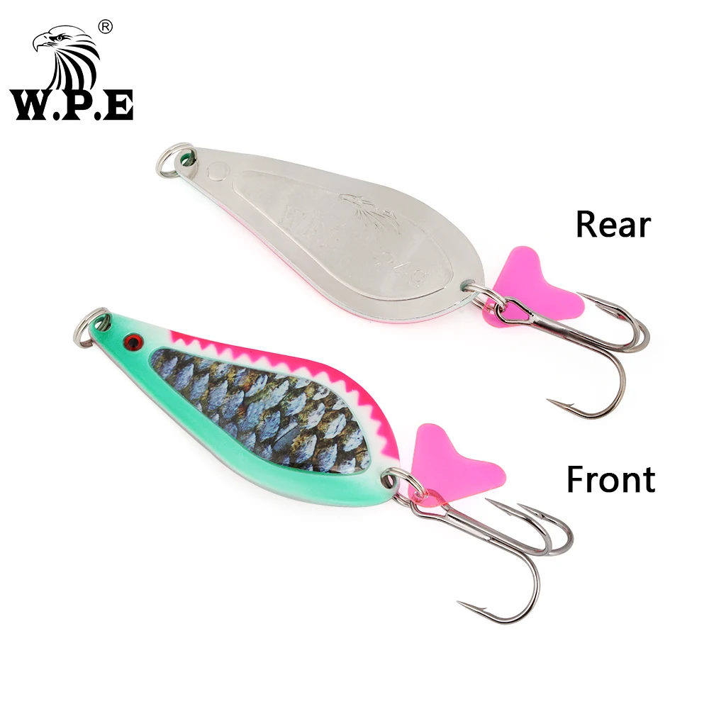 W.P.E Rotating Spoon Fishing Lure Metal Spoon Fish Lures 1pcs 21g/24g/32g  Pike Bass Trout Artificial Bait Fishing Tackle Pesca