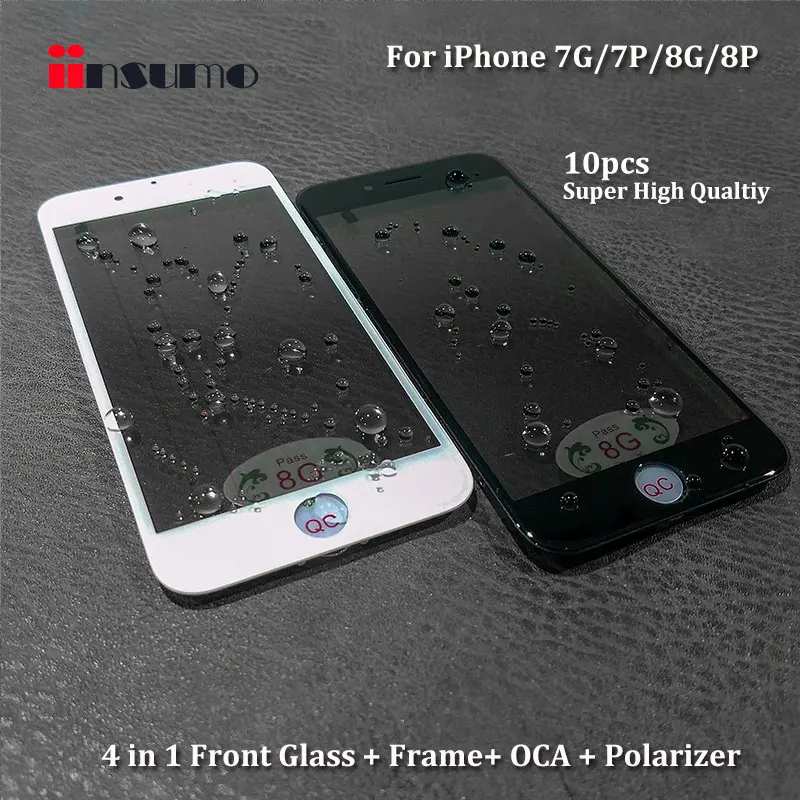 

10pcs for iphone 7 8 Plus 4 in 1 Cold Press Screen Outer Glass with Frame OCA+Polarizer for Broken Front Glass Replacement