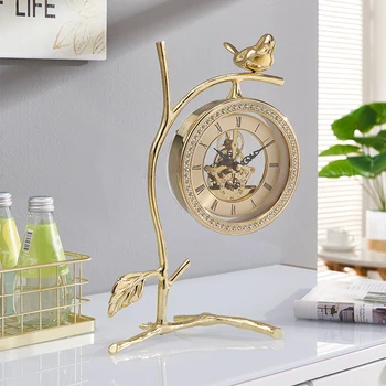 

Luxury Calendar Desk Table Clock Bird Custom Table Clock Creative Vintage Gold Luxury Relojes De Pared Casa Table Watch Horloge
