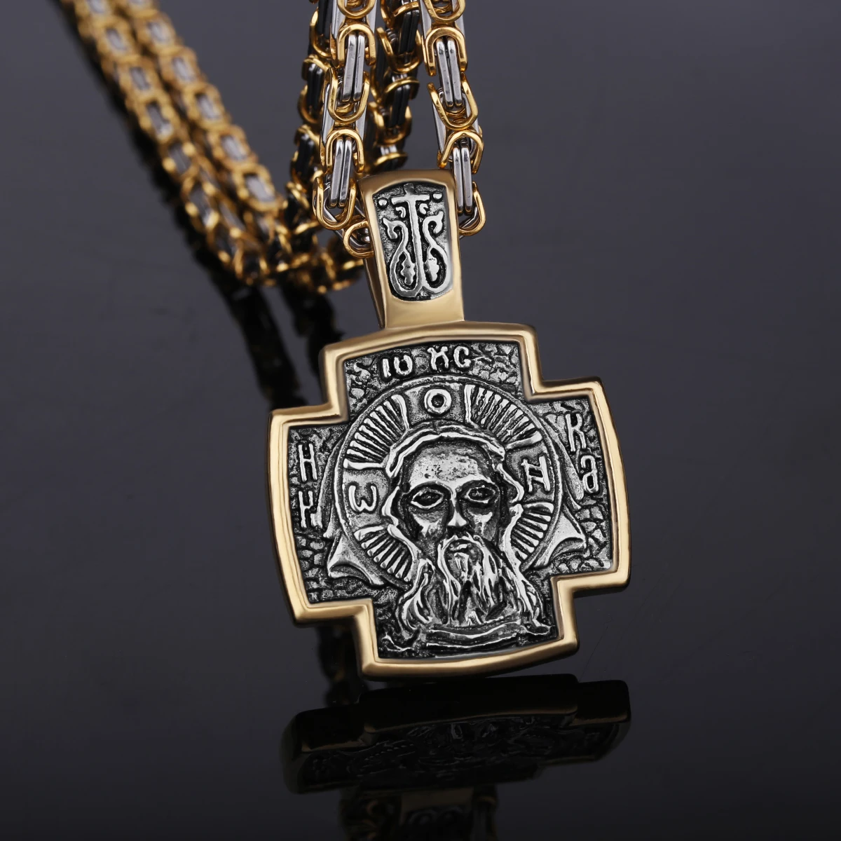 Zweifarbiger Kreuzanhänger Edelstahl Gold Silber Kontrast-Design.