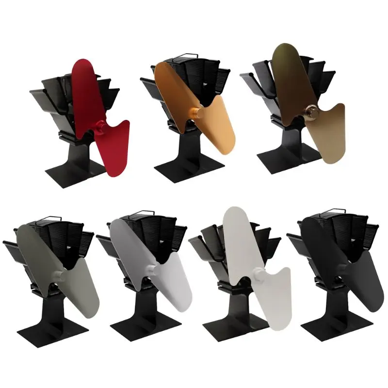 

Heat Self Powered Fireplace Stove Fan 2 Blades for Large Room Wood Log Burner Y5GA