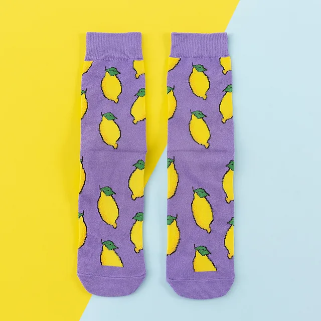Beer Women Socks Funny Cute Cartoon Fruits Banana Avocado Lemon Egg Cookie Donuts Food Happy Japanese Harajuku skateboard Socks lemon socks