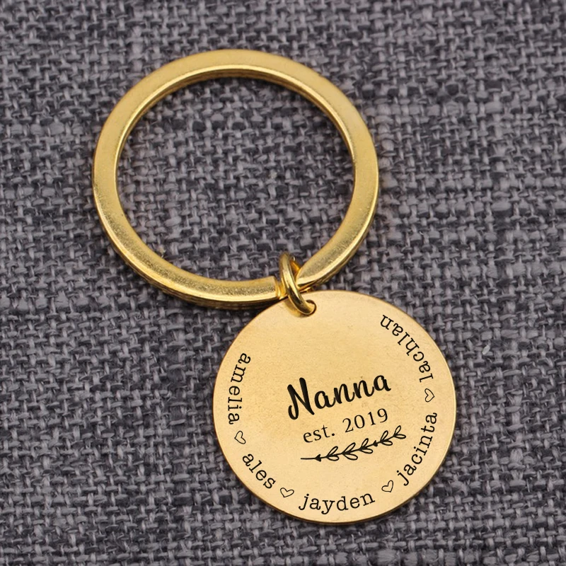 Keytag Семья любовь Nanna персонализированные имена гравировка круглый брелок Подвески Ювелирные изделия Для Ключей Брелоки-украшения на заказ