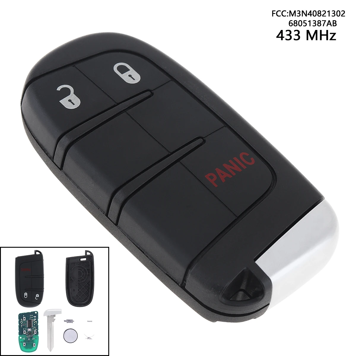 

433MHz 4 Buttons Keyless Uncut Flip Remote Key Fob Transmitter Push Start Fobik M3N40821302 68051387AB for Dodge