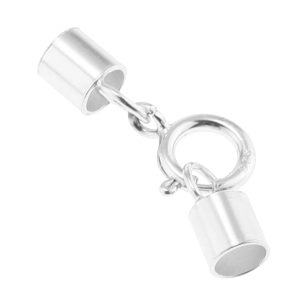 Solid Premium 925 Sterling silver color Kumihimo Rope Cord Clasp Suede Leather Jewelry Clasp Tube DIY Connector  Craft Findings