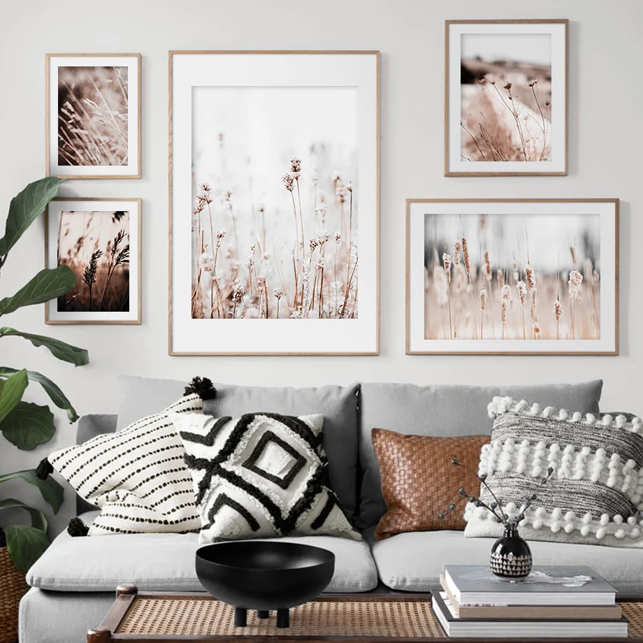 Осенний тростник трава цветок растения пейзаж скандинавские плакаты и принты