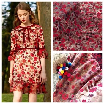 

Heavy Sequined Tulle Lace Fabric 3D Flower Red Embroidery Lace Fabric Sewing Craft Accessories For Wedding Couture Fabric