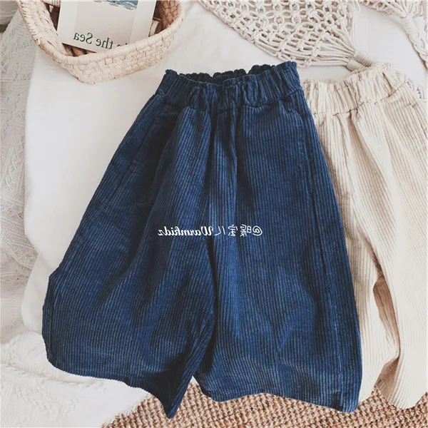 Girls Corduroy Wide Leg Pants Calf-length Pants Autumn New Children Cotton Casual Loose Trousers Toddler Kids Clothing