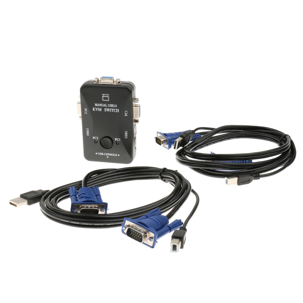 Портативный Простая установка Plug and Play 2-Порты и разъёмы USB VGA KVM переключатель коробки+ кабели для ПК Компьютер Обмен мониторная клавиатура
