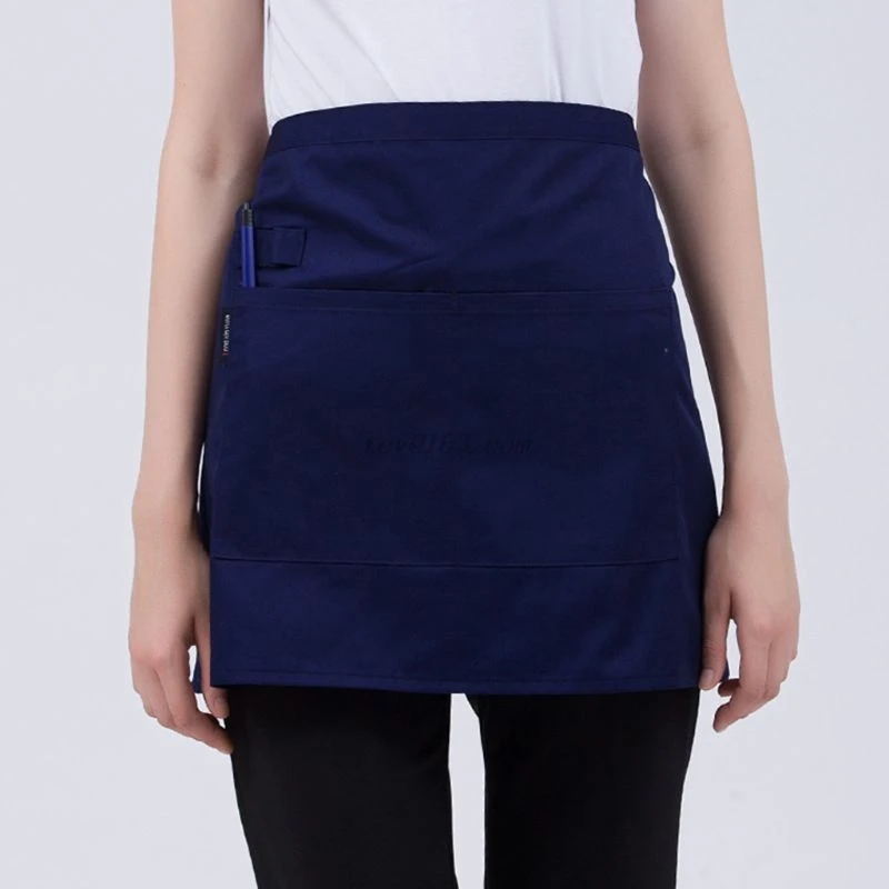 Men Women Kitchen Restaurant Waist Apron Solid Color Half Short Apron Adjusted With Pockets Pen Loops for Server Waiter Waitress Kitchen Apron