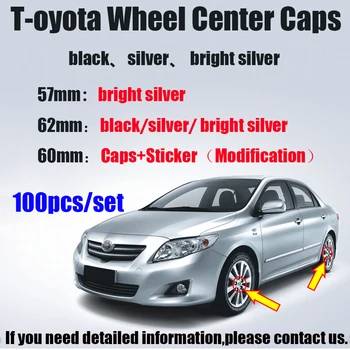 

100pcs 57mm 62mm 60mm black silver car Wheel Center Caps hub covers emblem for toyota Car accessories