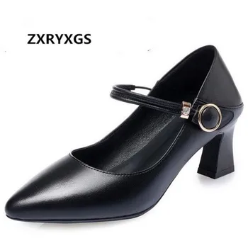 

2020 New Spring Pointed Work Women Shoes High Heel Shoes Genuine Leather Fashion Shoes Elegant Comfort High Hels Black Beige