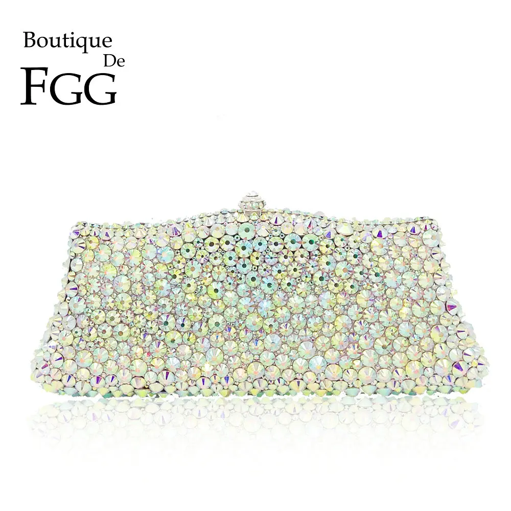 Boutique De FGG серебряные женские вечерние кошельки с кристаллами AB сумочка для