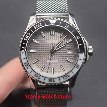 

Sapphire crystal Bliger 41mm grey dial luminous marks black white bezel mesh bracelet miyota automatic movement men's watch