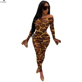 

Women Two Piece Outfits Leopard Print Off Shoulder Long Sleeve & Pants Suit Sexy Club Night Party 2 Piece Set Women Fall Outfits