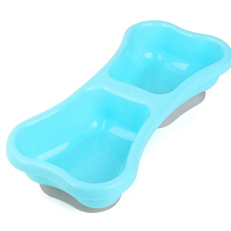 blue Двойная миска для собак, корм для щенков, кормушка для воды, милая пластиковая миска для питья домашних животных, кормушка для домашних животных, миска для кормления, миска для собак - Цвет: blue