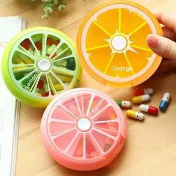 

Mini Plastic Pill Box Fruit Rotating Weekly Pill Case Pill Storage Organizer Medicine Container Box Travel Home Organization