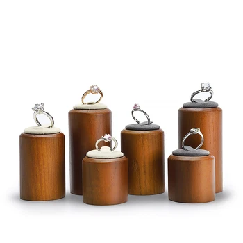 

New ring display stand solid wood microfiber ring bracket three-piece set jewelry store display props