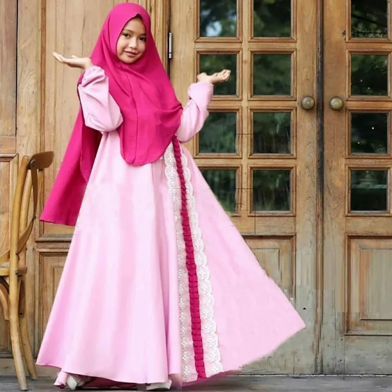 2 piezas conjunto musulmán niñas vestido de princesa para niños Abaya Hijab Khimar Niqab burka Jilbab islámica niños oración bata Kaftan Ramadán