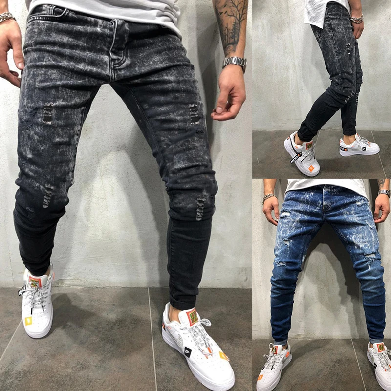 Модные мужские брюки, мужские рваные джинсы, мужские брюки, европейский размер, мужские Модные мужские градиентные зимние рваные джинсовые брюки