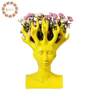 

Human Head Flower Vase Home Decor Ornaments Window Display Flower Pots Modern Abstract Decorative Art Vase Nordic Creative Resin