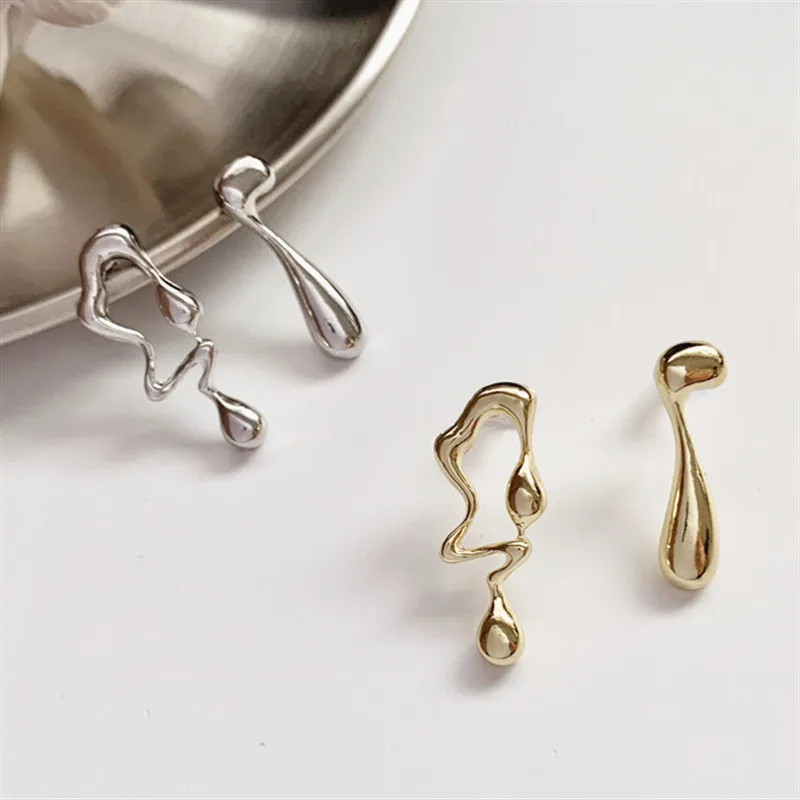 Fashion silver color Pin Music Symbol Irregular Asymmetric Geometric Water drop Stud Earrings for Women Trendy Girls Ear Jewelry | Украшения
