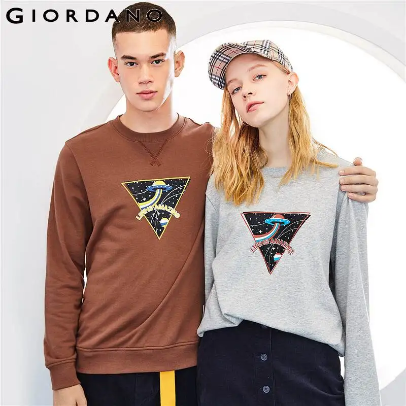 

Giordano Men Sweatshirts Funny Graphic Printed Crewneck Moleton Ribbed Cuffs And Hem Medium Thickness Sudadera Hombre 32099701