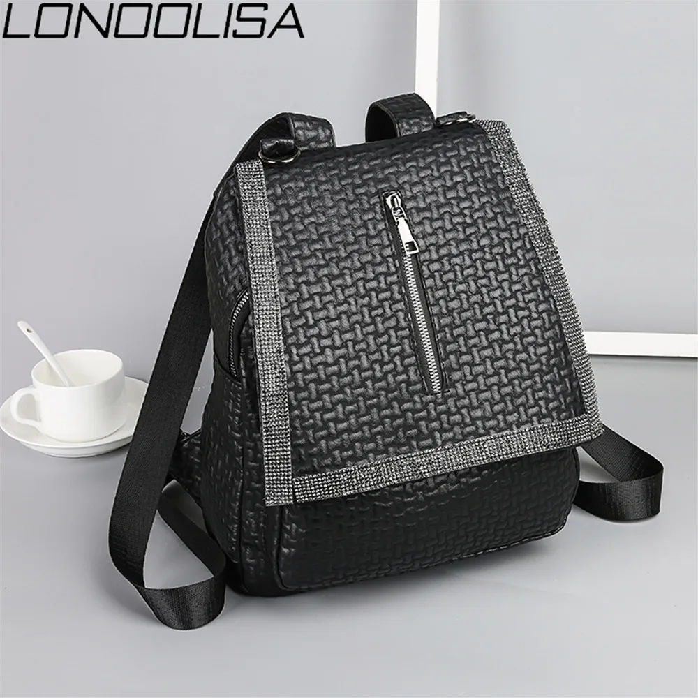 

Ladies Diamond Backpack Luxury Soft Leather Women Bags Designer Mochila Feminina Retro Printing Shoulder Bags For Women 2019 Sac