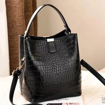 

Retro Alligator Bucket Bags Women Crocodile Pattern Handbag Capacity Casual Crocodile Shoulder Messenger Bags Ladies PU Purse
