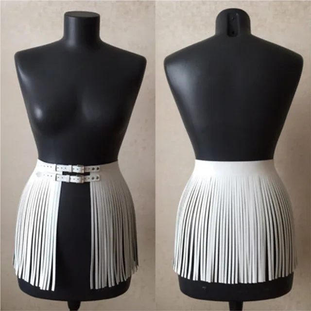 2020 New Belts For Women PU Leather Short Long Tassel Skirt Club Party Slim Fringe Female Skirt Black Decorative Summer Dress White 1