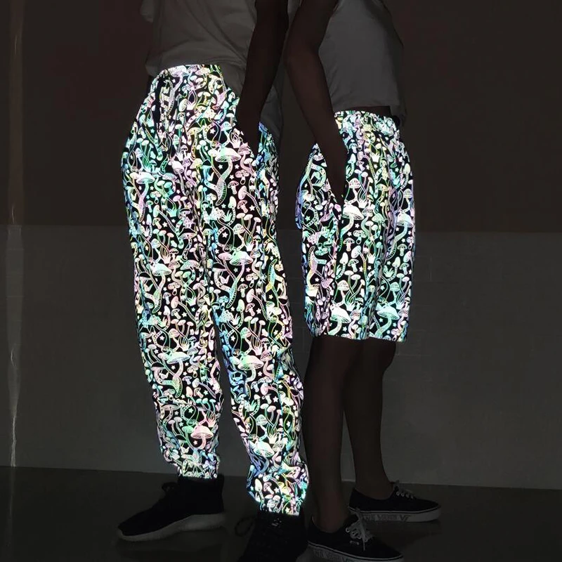Мужские wo Мужские Танцевальные тренировочные брюки Красочные Светоотражающие длинные и короткие бегуны гриб хип-хоп шаровары уличная одежда светящиеся брюки