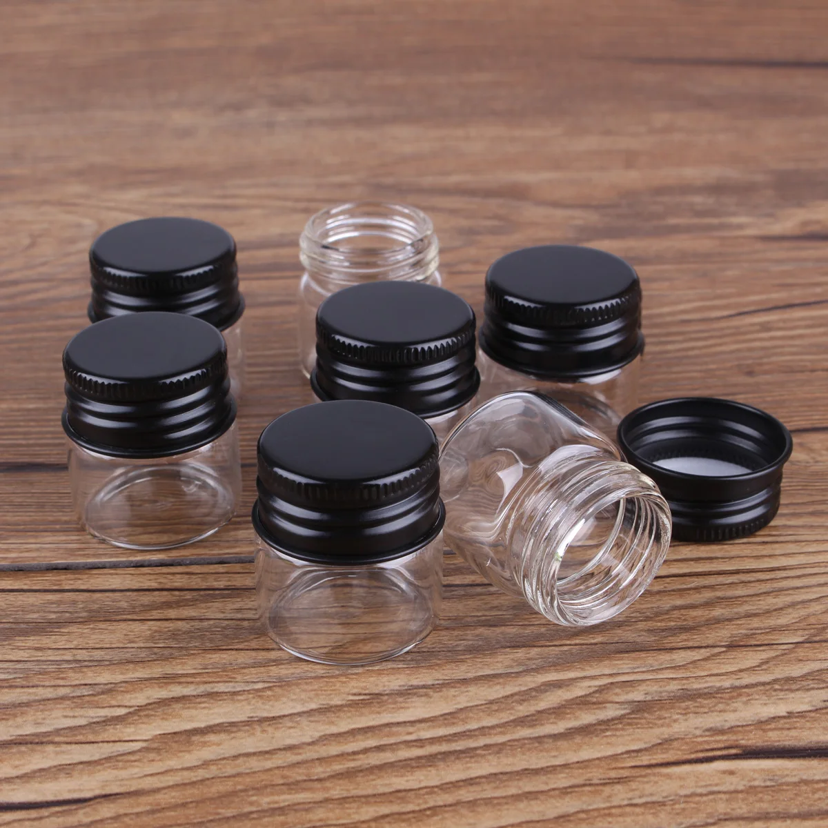 24pcs 10ml-100ml Glass Bottles with Black Aluminum Caps Spice Jar Glass Containers Decorative Bottles for Wedding Craft DIY Gift 4