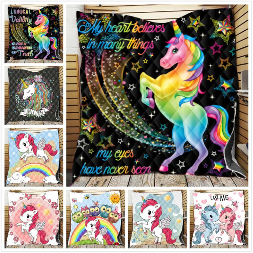 Cute Cartoon Soft Unicorn Blanket Four Seasons Throw Sherpa Wearable For Bed | Дом и сад